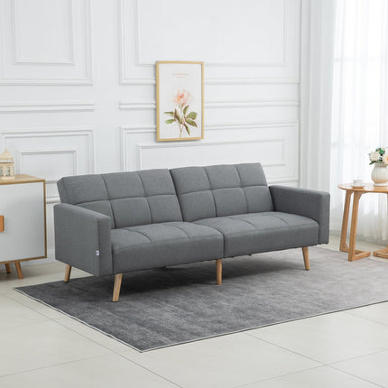 Sofa-lova 2 viename, 205 x 88 cm, sofa su lovos funkcija, sofa su sėdynės pagalvėle, lino imitacijos pilka