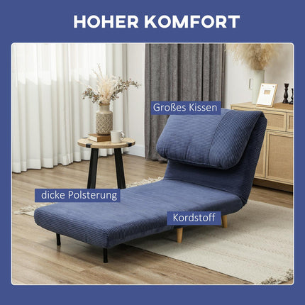 2 viename sofa-lova, fotelis-lova, reguliuojamo dydžio sulankstomas čiužinys, svečių lova su velvetine imitacija, miegamajam, svetainei, mėlyna, 82 x 89 x 83 cm