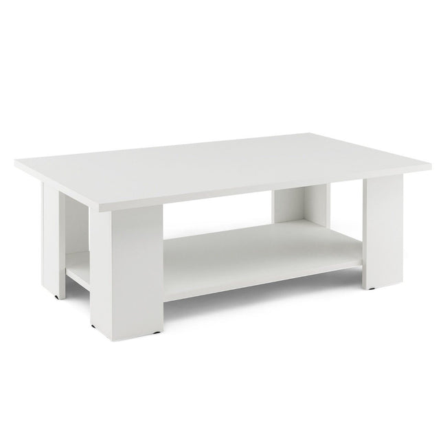 2 aukštų kavos staliukas, pagamintas iš medžio, šoninis staliukas, keliamoji galia iki 125 kg, 90 x 52 x 32 cm, baltas