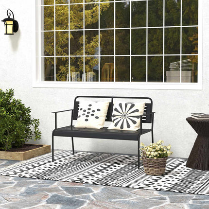 2-seater black garden bench, water-repellent, 240 kg capacity