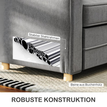 Dvivietė sofa, kompaktiška svetainės sofa, lino imitacijos audinys, minkštos sėdynės pagalvėlės, plieninis rėmas, tamsiai pilka