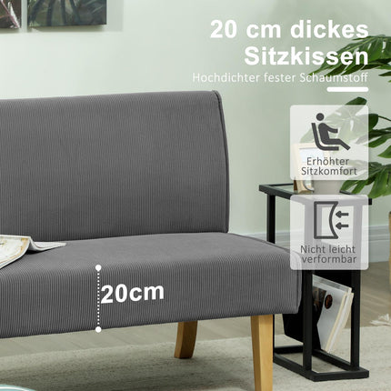 Dvivietė sofa, velveto imitacijos sofa, medinės kojelės, paminkštinta sofa, dvigulė sofa miegamajam, svetainei, 110 x 62 x 85 cm, pilka