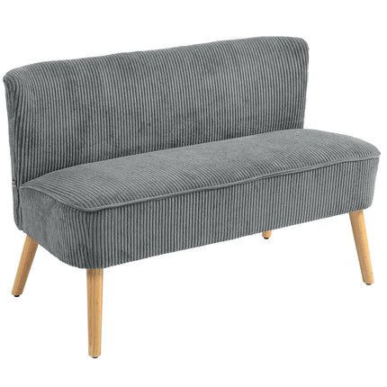 Dvivietė sofa, velveto imitacijos sofa, medinės kojelės, paminkštinta sofa, dvigulė sofa svetainei, miegamajam, 117 x 56,5 x 77 cm, pilka