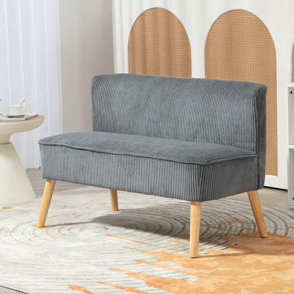 Dvivietė sofa, velveto imitacijos sofa, medinės kojelės, paminkštinta sofa, dvigulė sofa svetainei, miegamajam, 117 x 56,5 x 77 cm, pilka