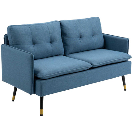 Dvivietė sofa, sofa su stora pagalvėle, minkšta sofa su plieninėmis kojelėmis, moderni dvigulė sofa svetainei, miegamajam, tamsiai mėlyna