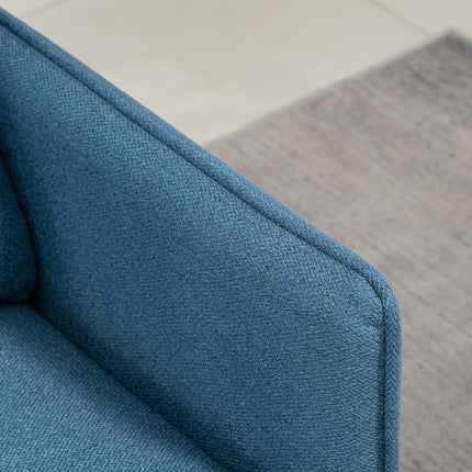 Dvivietė sofa, sofa su stora pagalvėle, minkšta sofa su plieninėmis kojelėmis, moderni dvigulė sofa svetainei, miegamajam, tamsiai mėlyna