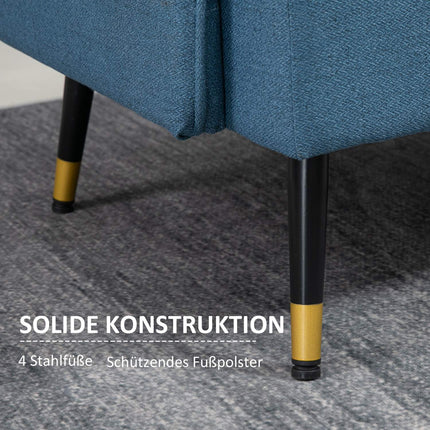 Dvivietė sofa, sofa su stora pagalvėle, minkšta sofa su plieninėmis kojelėmis, moderni dvigulė sofa svetainei, miegamajam, tamsiai mėlyna