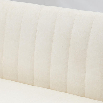 Cream white 2-seater sofa with wooden legs, linen look