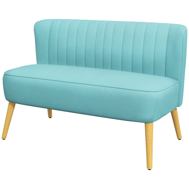 Dvivietė sofa, dvivietė sofa su lino imitacija, dvigulė sofa su medinėmis kojelėmis, keliamoji galia iki 150 kg, žalia, 117 x 56,5 x 77 cm