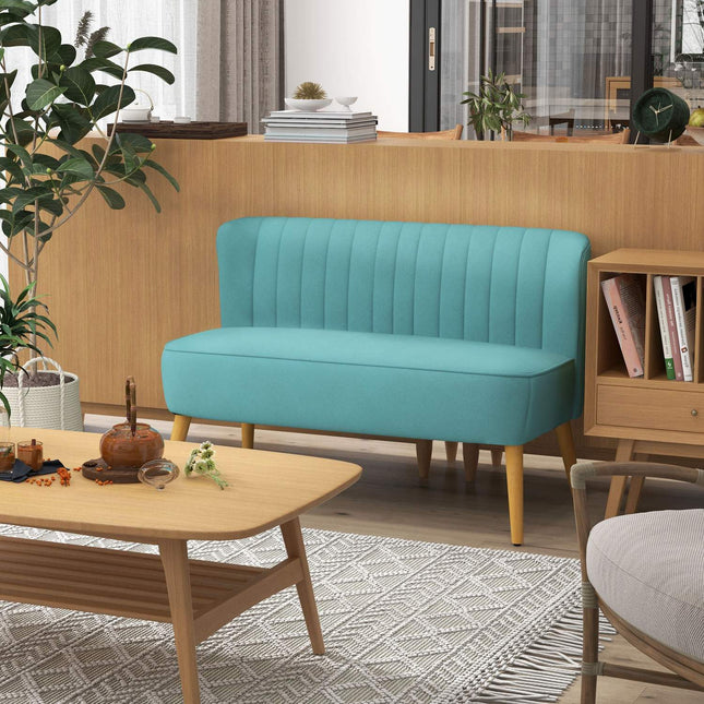 Dvivietė sofa, dvivietė sofa su lino imitacija, dvigulė sofa su medinėmis kojelėmis, keliamoji galia iki 150 kg, žalia, 117 x 56,5 x 77 cm