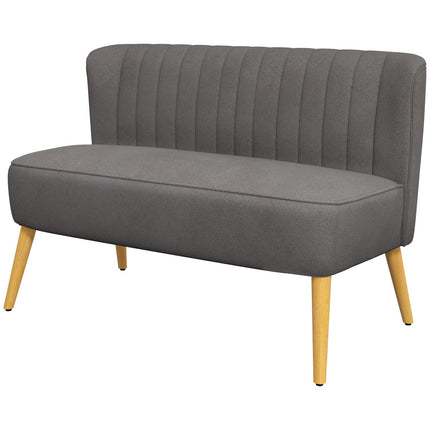 Dvivietė sofa-lova su lino imitacija, dvigulė sofa, medinės kojelės, iki 150 kg, tamsiai pilka, 117 x 56,5 x 77 cm