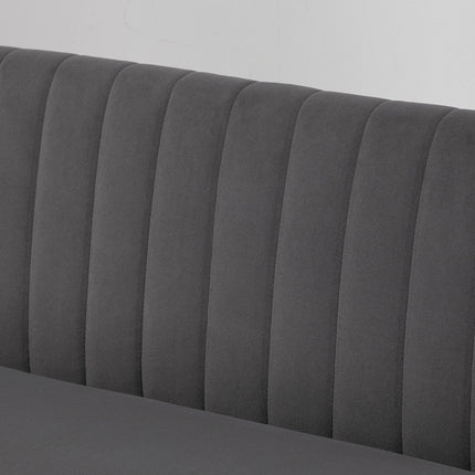 Dvivietė sofa-lova su lino imitacija, dvigulė sofa, medinės kojelės, iki 150 kg, tamsiai pilka, 117 x 56,5 x 77 cm