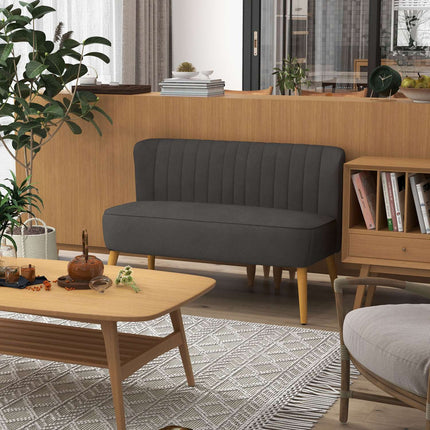 Dvivietė sofa-lova su lino imitacija, dvigulė sofa, medinės kojelės, iki 150 kg, tamsiai pilka, 117 x 56,5 x 77 cm