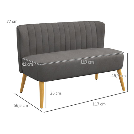Dvivietė sofa-lova su lino imitacija, dvigulė sofa, medinės kojelės, iki 150 kg, tamsiai pilka, 117 x 56,5 x 77 cm