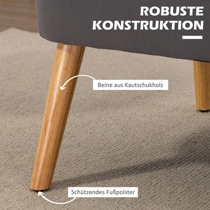 Dvivietė sofa-lova su lino imitacija, dvigulė sofa, medinės kojelės, iki 150 kg, tamsiai pilka, 117 x 56,5 x 77 cm