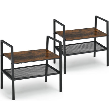 Dviejų pakopų sudedama batų lentyna iš medžio ir metalo, 54 x 32 x 52 cm, ruda + juoda