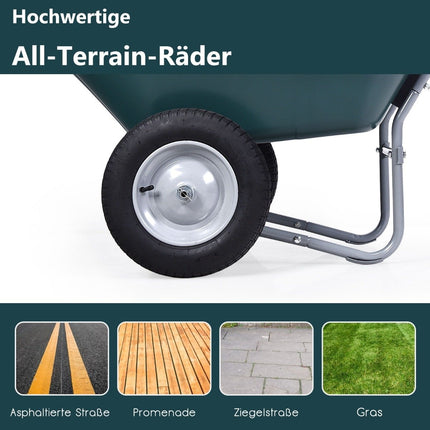2-wheeled garden wheelbarrow with heavy-duty drawer, 145 x 65 x 65 cm, green