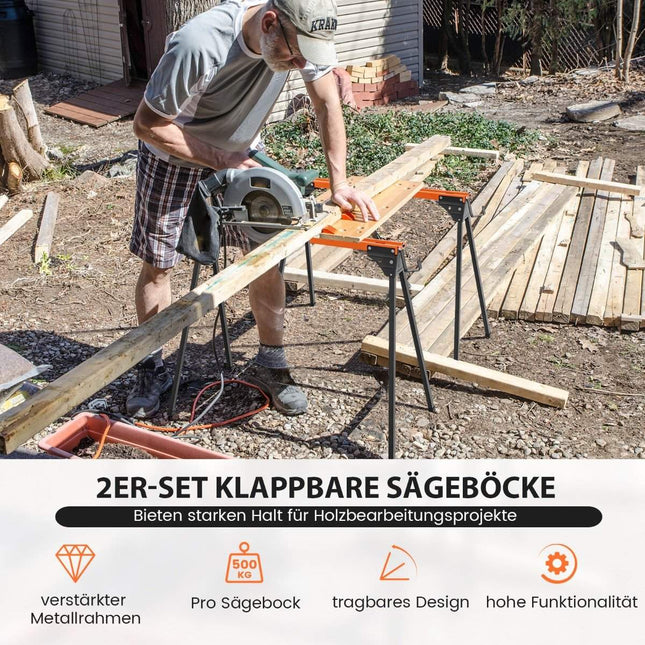 2 x pjūklinio arklio darbo estakados, sulankstomos pastolių estakados, galinčios atlaikyti iki 500 kg, 96,5 x 47 x 76 cm