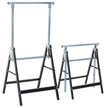 2 x pastolių estakados, sulankstomos, reguliuojamo aukščio iki 200 kg, pagamintos iš plieno, juodos, 68 x 58 x 80-130 cm, skirtos statybos darbams ir „pasidaryk pats“ entuziastams