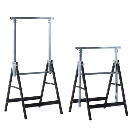 2 x pastolių estakados, sulankstomos, reguliuojamo aukščio iki 200 kg, pagamintos iš plieno, juodos, 68 x 58 x 80-130 cm, skirtos statybos darbams ir „pasidaryk pats“ entuziastams