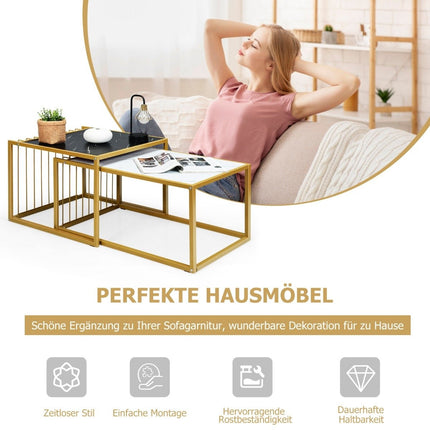 2 x šoninių staliukų komplektas, kavos staliukas, modernus marmurinis šoninis staliukas, geltona + juoda + balta