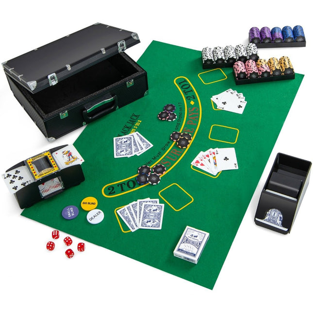 300 dalių pokerio rinkinys su dėklu, kortų maišykle, 2 kaladėmis