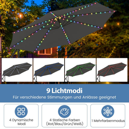 300 cm terasos skėtis su LED lemputėmis, reguliuojamo pasvirimo