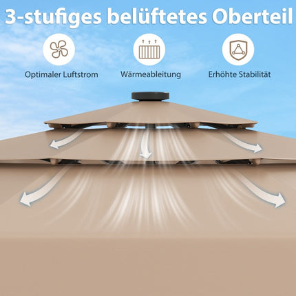300 cm terasos skėtis su saulės energija varomu LED apšvietimu, reguliuojamas