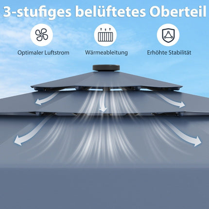 300 cm terasos skėtis su saulės energija varomu LED apšvietimu, pakreipiamas