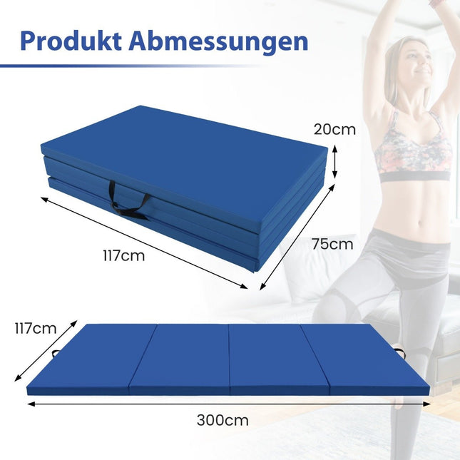 300 x 117 x 5 cm minkštas grindų kilimėlis gimnastikos kilimėlis sulankstomas gimnastikos kilimėlis, pagamintas iš dirbtinės odos, mėlynas