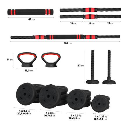 30 kg reguliuojamo svorio hantelių rinkinys, 6 viename