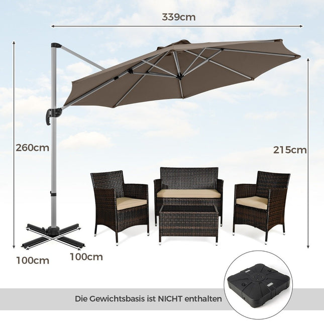 Ø 330 cm skėtis nuo saulės su alkūne, UPF 50+ ir 360° besisukančiu konsoliniu skėčiu, sodo skėtis, rudas