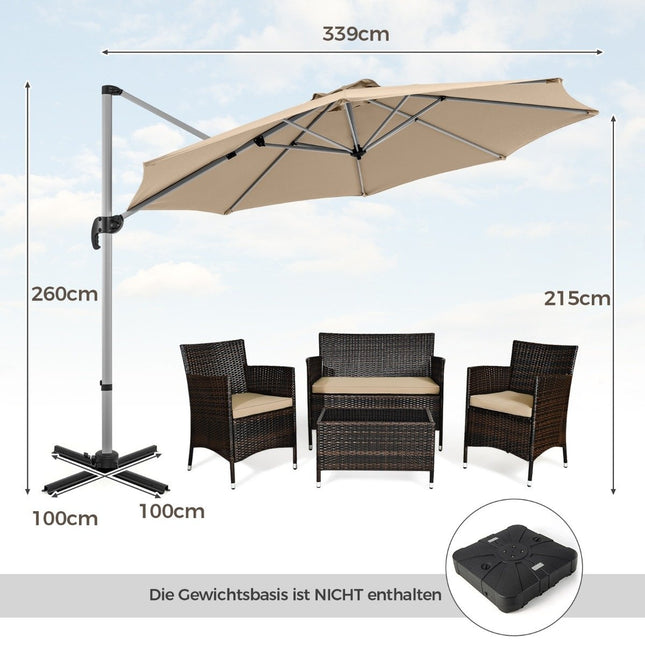 Ø 330 cm skėtis nuo saulės su alkūne, UPF 50+ ir 360° besisukančiu konsoliniu skėčiu, smėlio spalvos