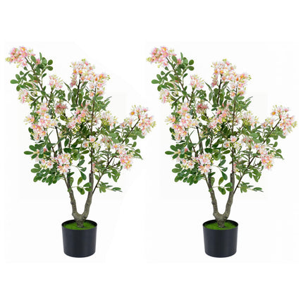 90 cm dirbtinės impatiens medeliai su šilko žiedais, rožiniai, 2 vnt. rinkinys