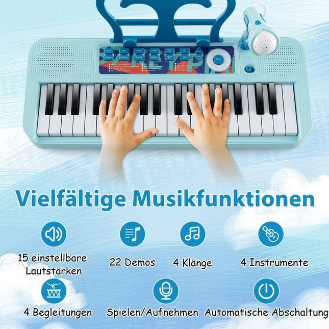 37 klavišų vaikiška elektroninė klaviatūra su kėdute ir mikrofonu