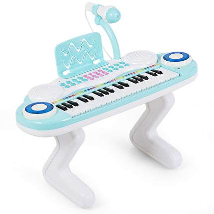 37 klavišų skaitmeninis pianinas, vaikiškas klaviatūra, pianinas su mikrofonu, 48 x 20 x 38 cm, mėlyna
