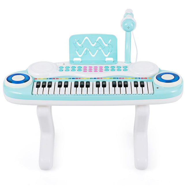 37 klavišų skaitmeninis pianinas, vaikiškas klaviatūra, pianinas su mikrofonu, 48 x 20 x 38 cm, mėlyna