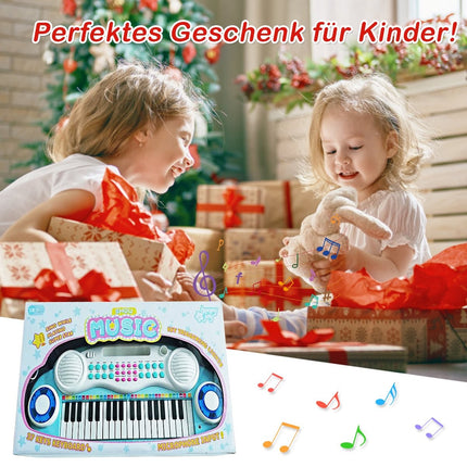 37 klavišų skaitmeninis pianinas, vaikiškas klaviatūra, pianinas su mikrofonu, 48 x 20 x 38 cm, mėlyna