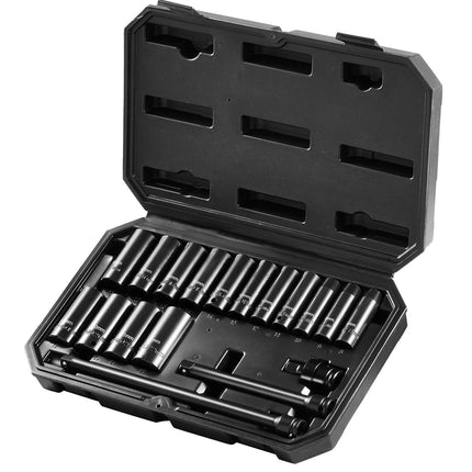 3/8 In Drive Deep Impact Socket Set, 18-Piece 8-22mm