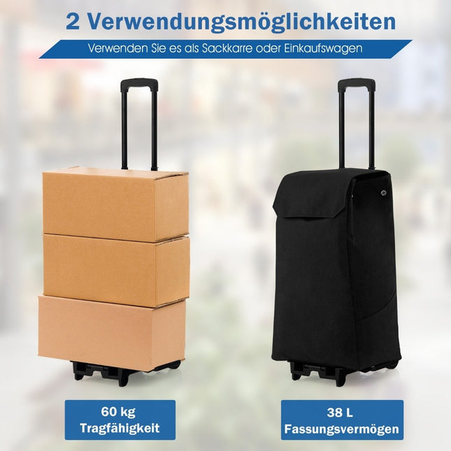 38 l sulankstomas universalus pirkinių vežimėlis su 4 lanksčiais ABS ratukais, juodas