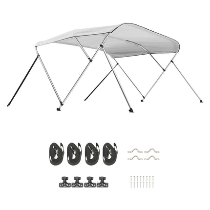 3 Bow Boat Bimini Top, 600D, Aluminum Frame, Light Grey