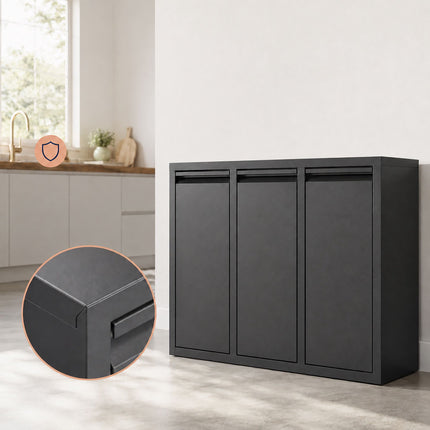 3 skyrių šiukšliadėžė, 30 l, juoda, plieno ir plastiko
