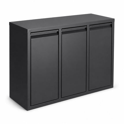 3 skyrių šiukšliadėžė, 30 l, juoda, plieno ir plastiko