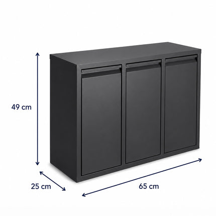3 skyrių šiukšliadėžė, 30 l, juoda, plieno ir plastiko