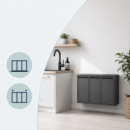 3 skyrių šiukšliadėžė, 30 l, juoda, plieno ir plastiko