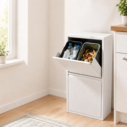 3-Compartment Waste Bin 40 l with Tipping Function, Anthracite, Wall-Mountable