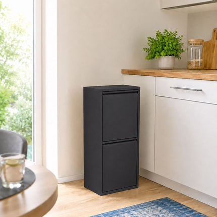 3-Compartment Waste Bin 40 l with Tipping Function, Black, Wall-Mountable