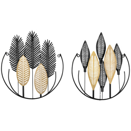 3D Metal Wall Art Leaf Set - Black & Natural, 40x46 Cm