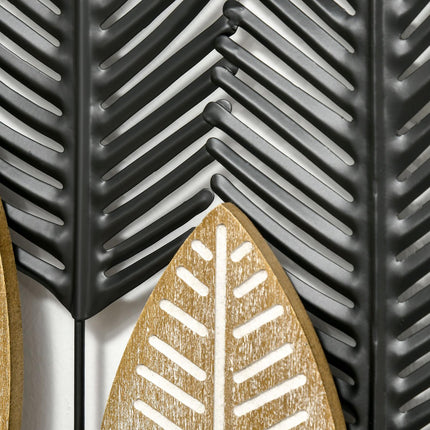 3D Metal Wall Art Leaf Set - Black & Natural, 40x46 Cm