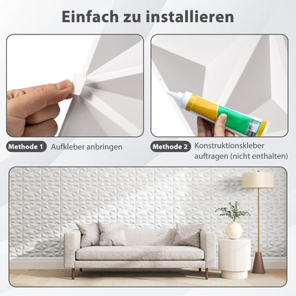 3D sienų plokštės, rombo formos raštas, 50 vnt. pakuotė, 4,5 m² padengimas